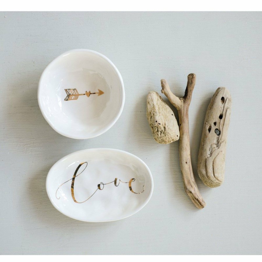 Accessories * | Ceramic Dish With Gold Electroplating Arrow & Heart Online