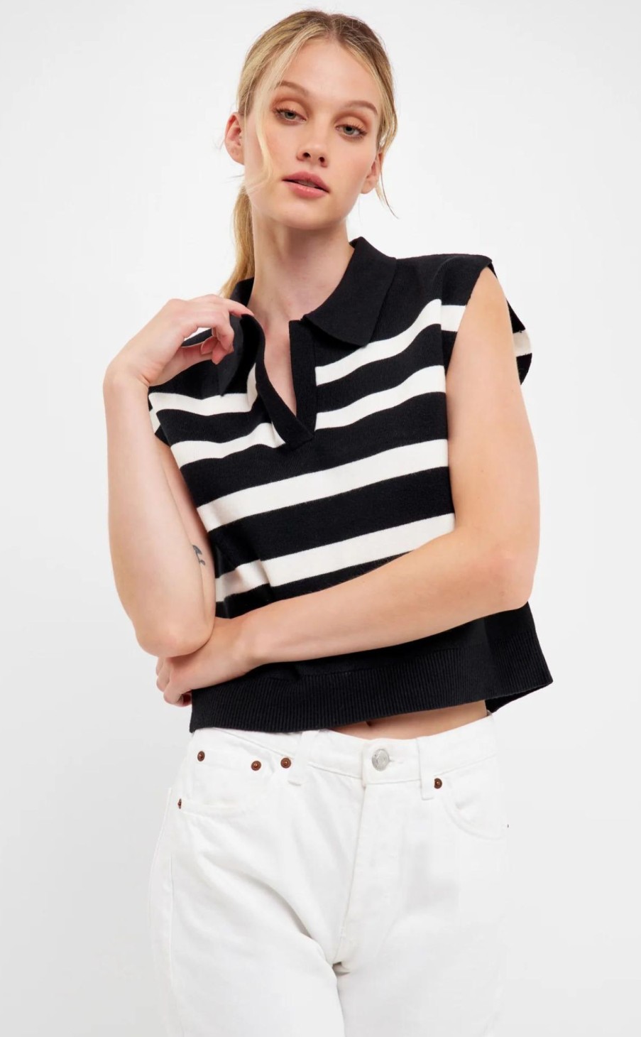 Clothing * | Striped Knit Sleeveless Top Best Quality