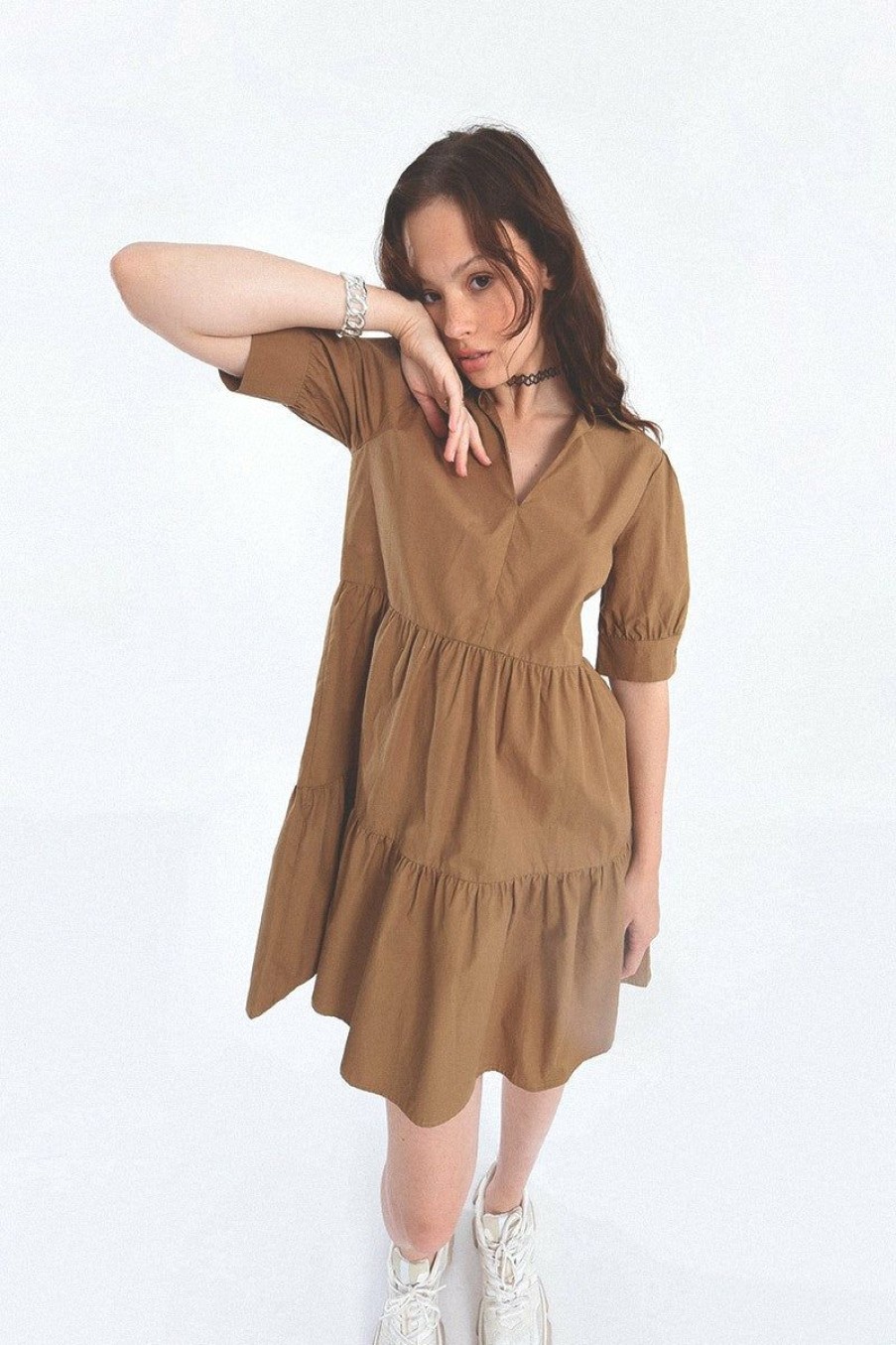 Clothing * | V-Neck Flare Tiered Dress Reliable Quality