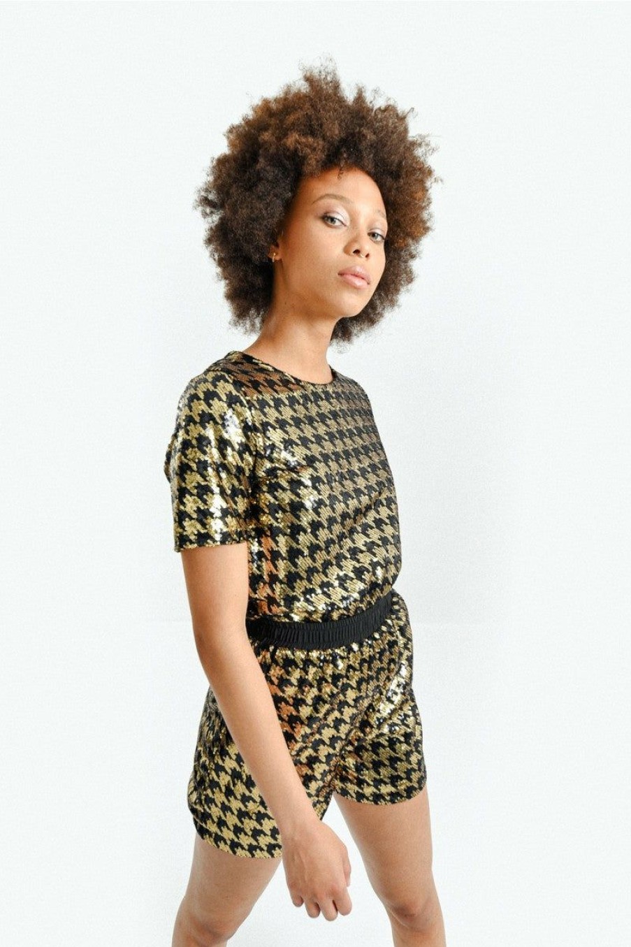 Clothing * | Houndstooth Sequin Tee Sells Cheap