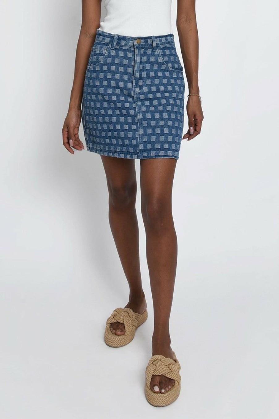 Clothing * | Printed Denim Mini Skirt Classical