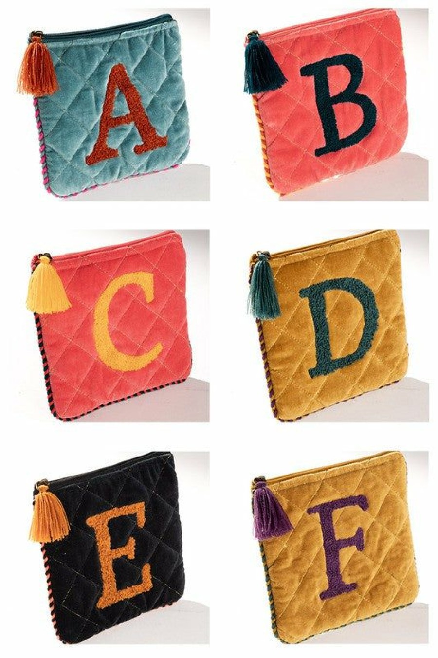 Accessories * | Hand Embroidered Initial Velvet Pouch Special Offers