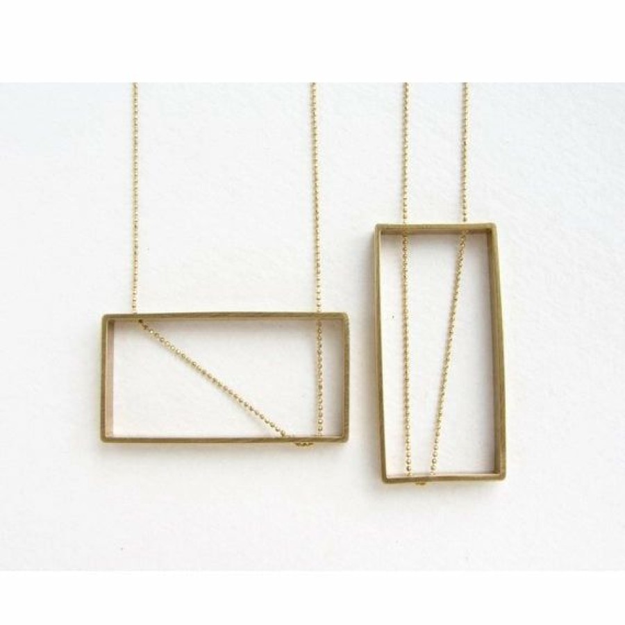 Accessories * | Horizontal Brass Rectangle Pendant Necklace Sale Online