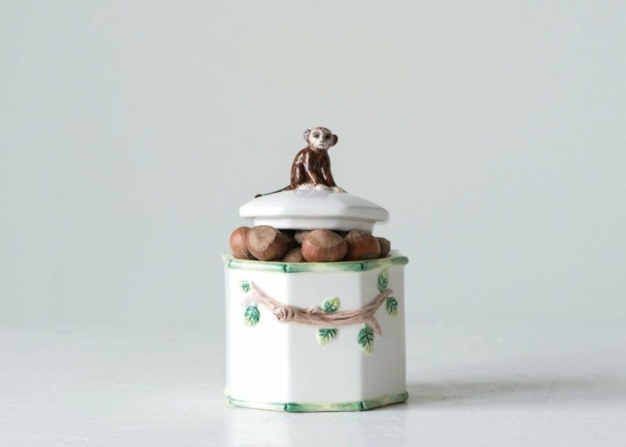 Accessories * | Hand Painted Ceramic Monkey Jar Fire Sale