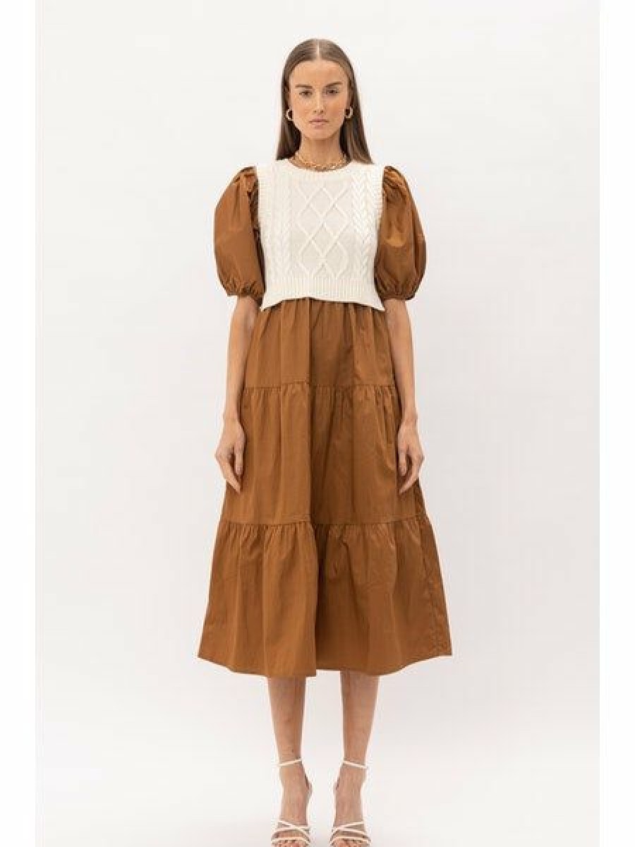 Clothing * | Cecile Poplin Midi Dress With Vest Hot Sell