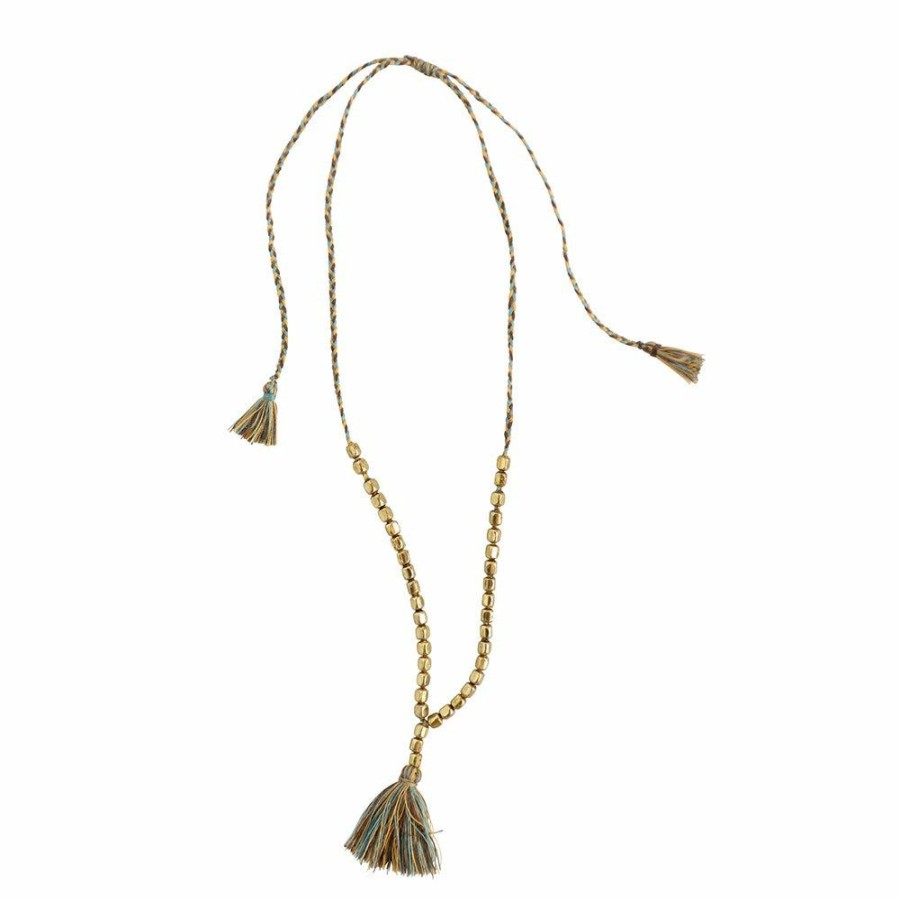 Accessories * | Leon Necklace With Brass Colored Beads & Cotton Tassel Best Quality