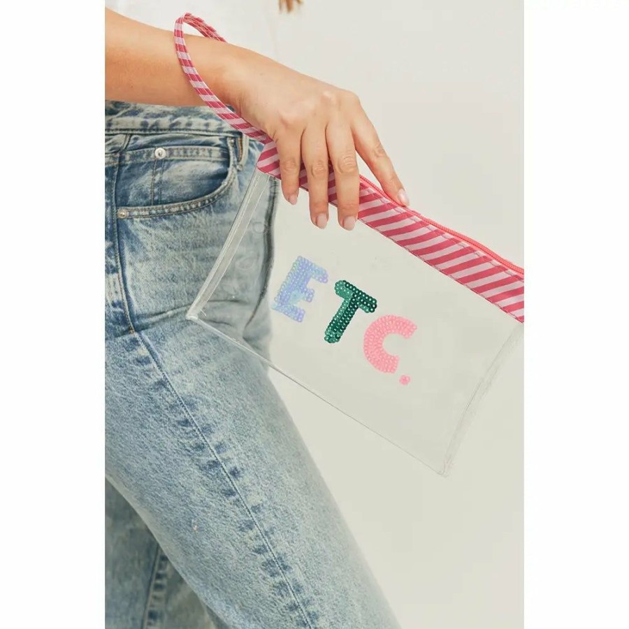 Accessories * | Etc Sequin Letter Clear Pouch Best Sale